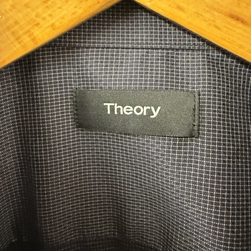 Theory Black‎ Mini Check Long Sleeve Shirt Men's 15.5 Regular/Size Medium